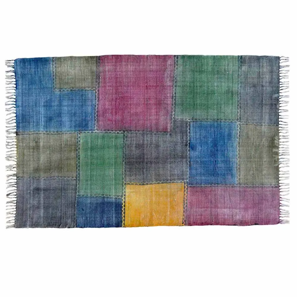 Etnisk farvet rektangulær stofbeklædning med kvaster - Fibraù Viadurini