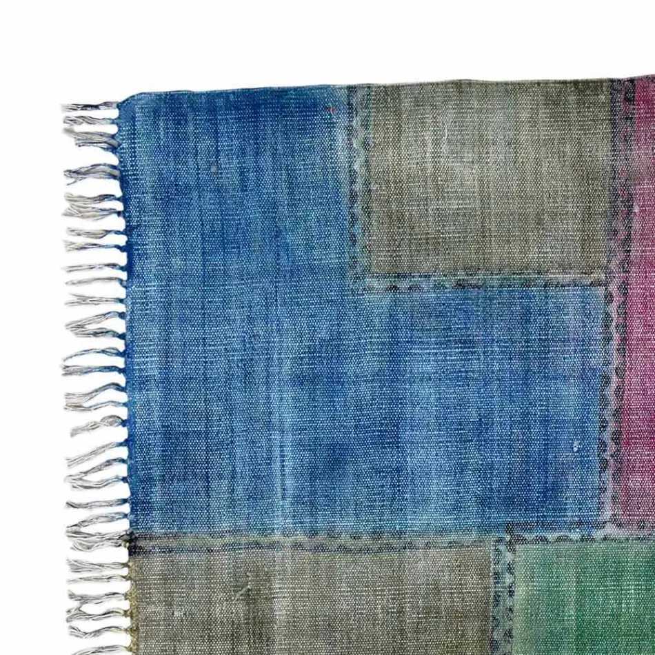 Etnisk farvet rektangulær stofbeklædning med kvaster - Fibraù Viadurini