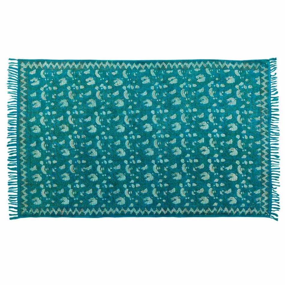 Etnisk farvet rektangulær stofbeklædning med kvaster - Fibraù Viadurini