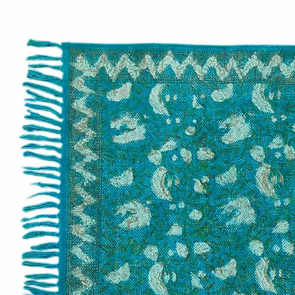 Etnisk farvet rektangulær stofbeklædning med kvaster - Fibraù Viadurini