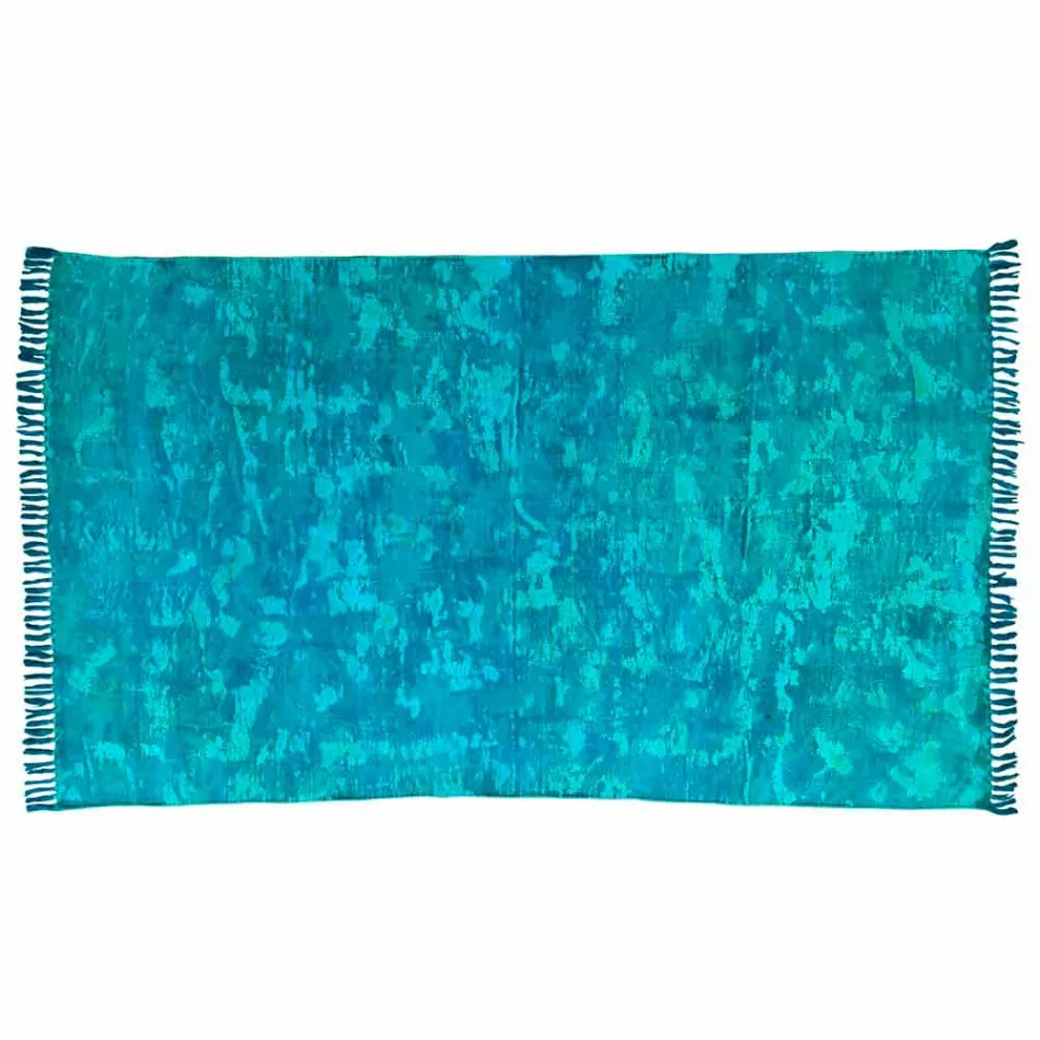 Etnisk farvet rektangulær stofbeklædning med kvaster - Fibraù Viadurini