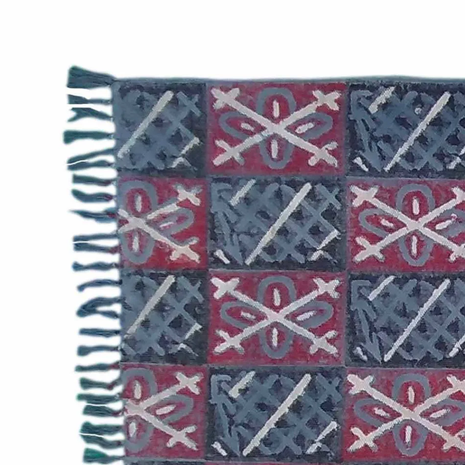 Etnisk farvet rektangulær stofbeklædning med kvaster - Fibraù Viadurini