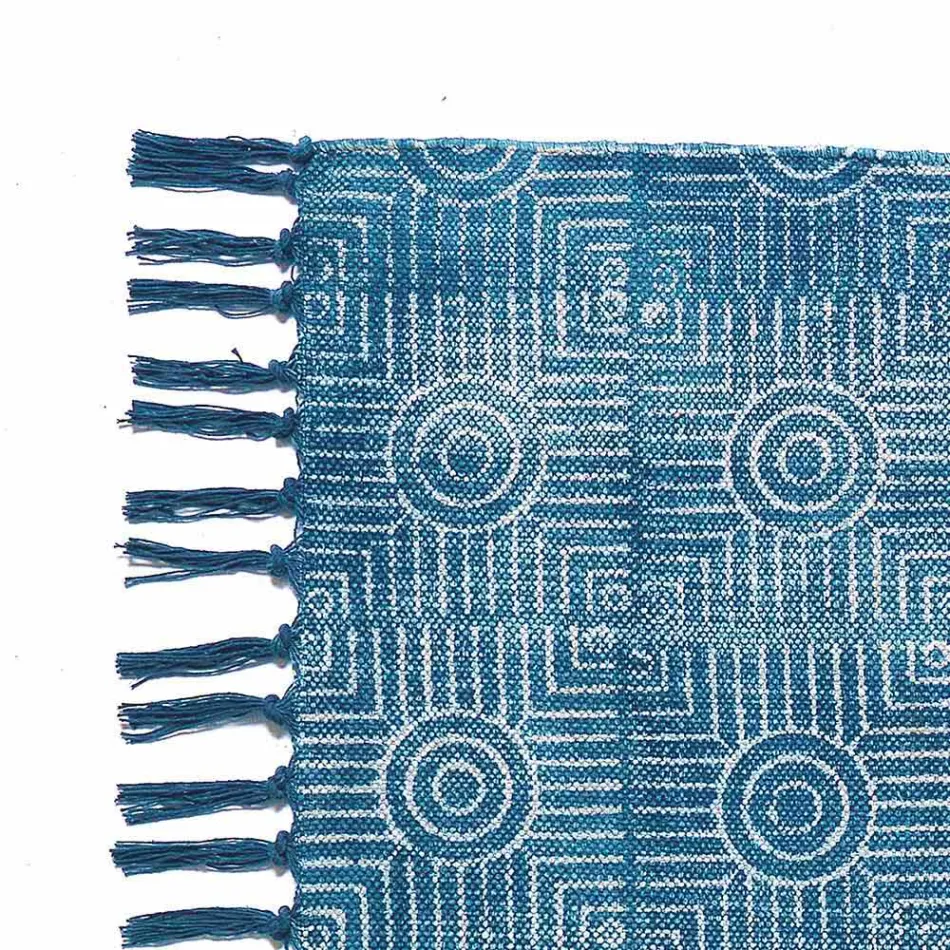 Etnisk farvet rektangulær stofbeklædning med kvaster - Fibraù Viadurini