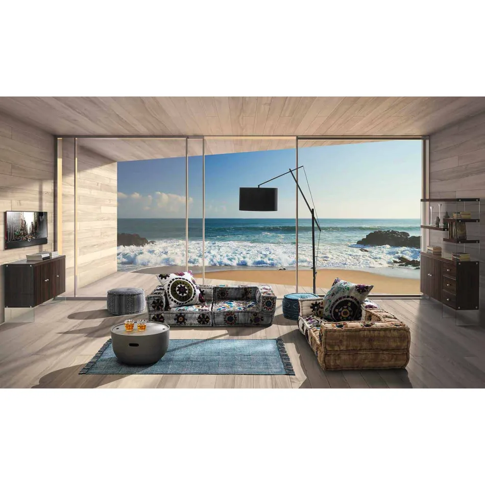 Etnisk farvet rektangulær stofbeklædning med kvaster - Fibraù Viadurini