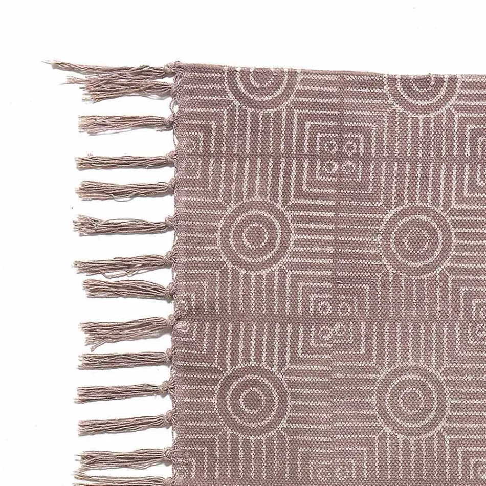 Etnisk farvet rektangulær stofbeklædning med kvaster - Fibraù Viadurini