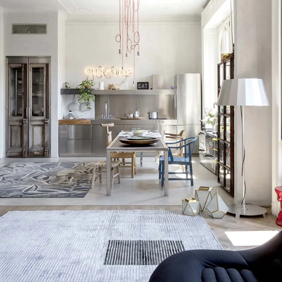 Håndlavet modulært farvet viskosetæppe vævet i Indien - Gilberto Viadurini