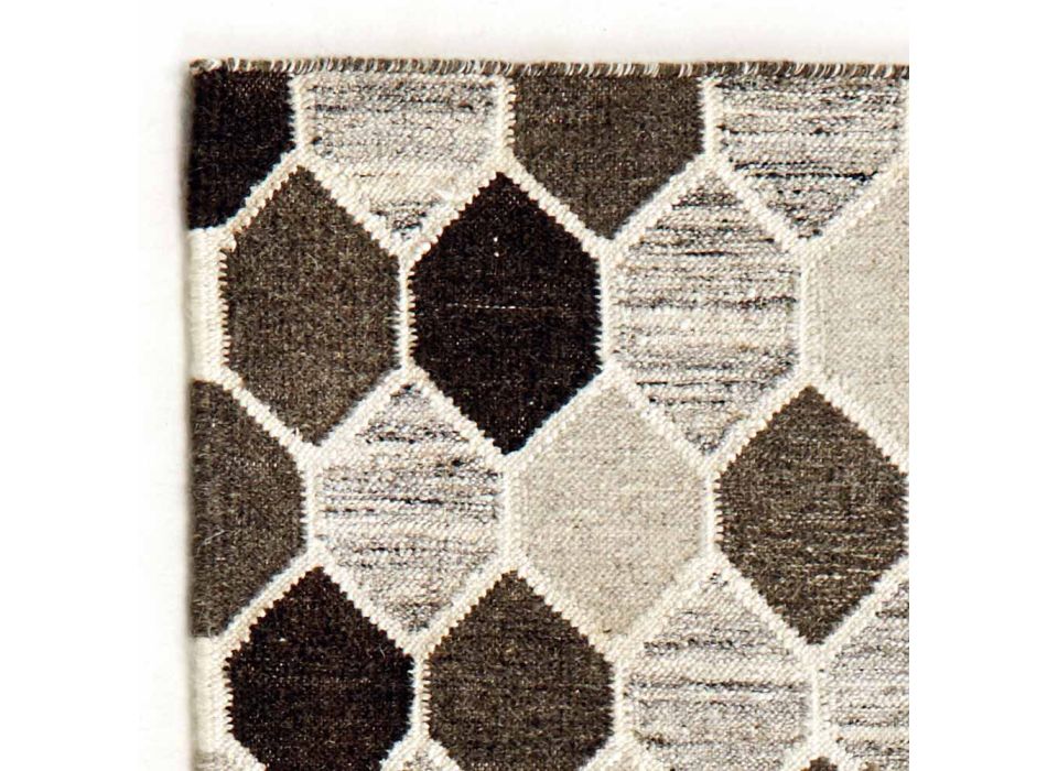 Moderne designertæppe med geometrisk mønster i uld og bomuld - Tapioca Viadurini