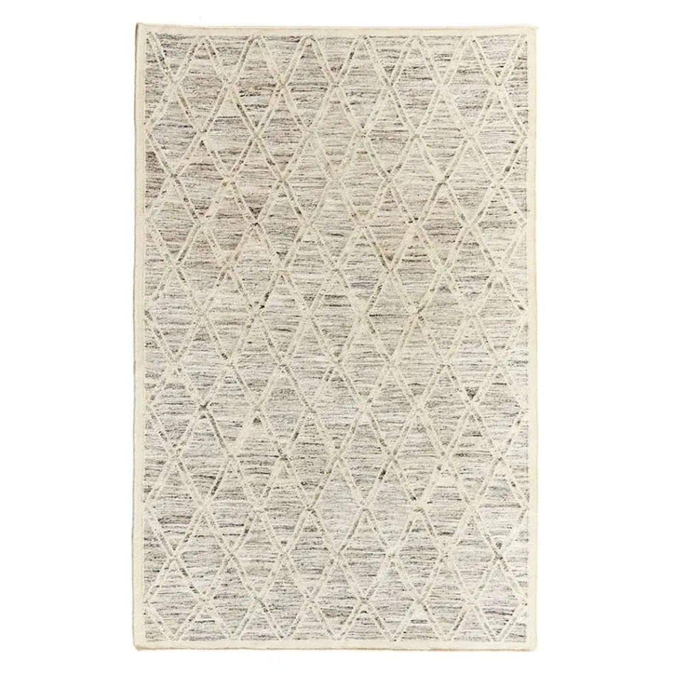 Moderne tæppe i uld og bomuld elfenben med fantasi til stuen - Peppo Viadurini