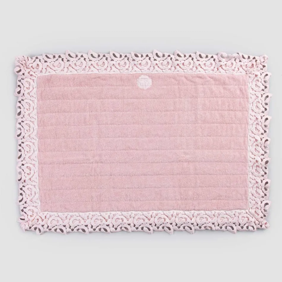 Bomuld og hør svamp Badetæppe med Poema Lace 2 farver - Cuorotto Viadurini