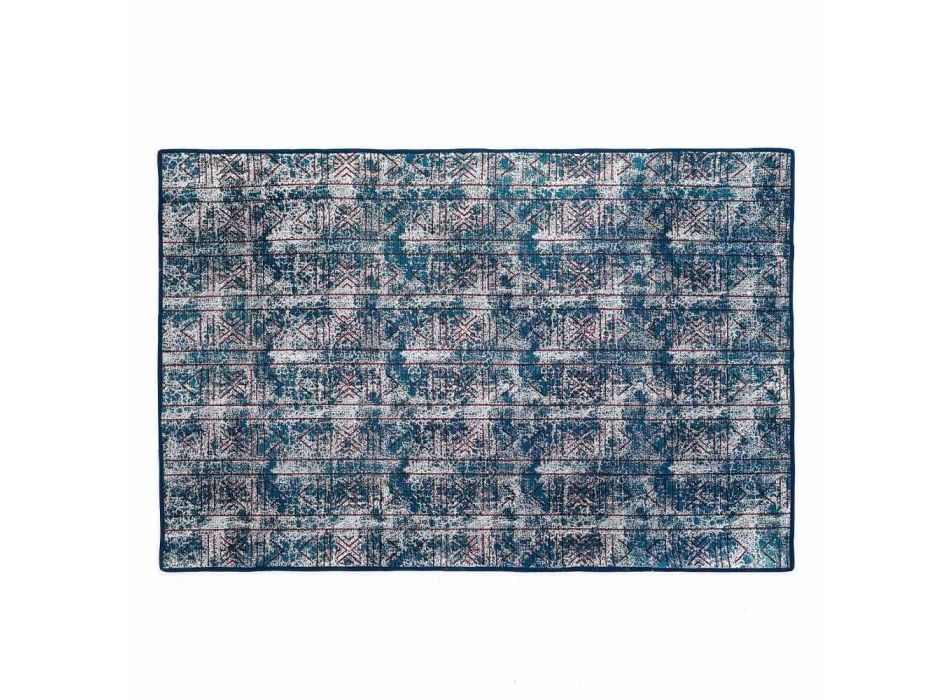 Rektangulær blå kilim bomuldstæppe med farvet patchwork - fiber Viadurini