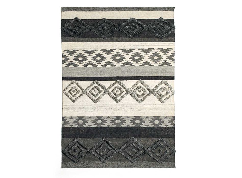 Rektangulært tæppe i uld, bomuld og viskose til moderne stue - Zorro Viadurini