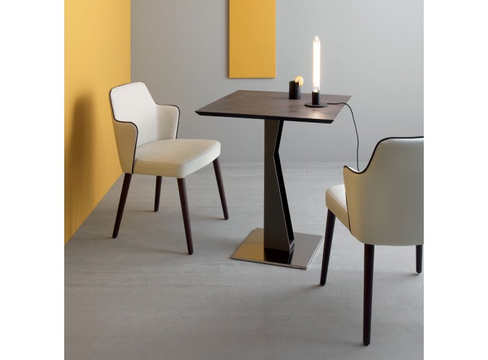 Høj firkantet sofabord i skrå metal og mat keramisk plade - Coriko Viadurini
