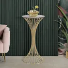 Rundt højt sofabord i gyldent jern med kugler og røget glasplade - Dexter Viadurini