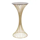 Rundt højt sofabord i gyldent jern med kugler og røget glasplade - Dexter Viadurini