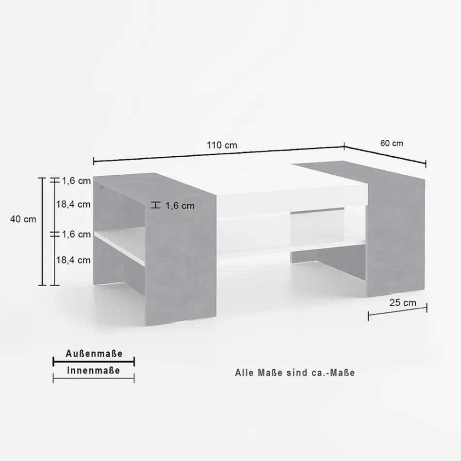 Lavt sofabord til stuen i hvidt træ 3 finish - Rames Viadurini