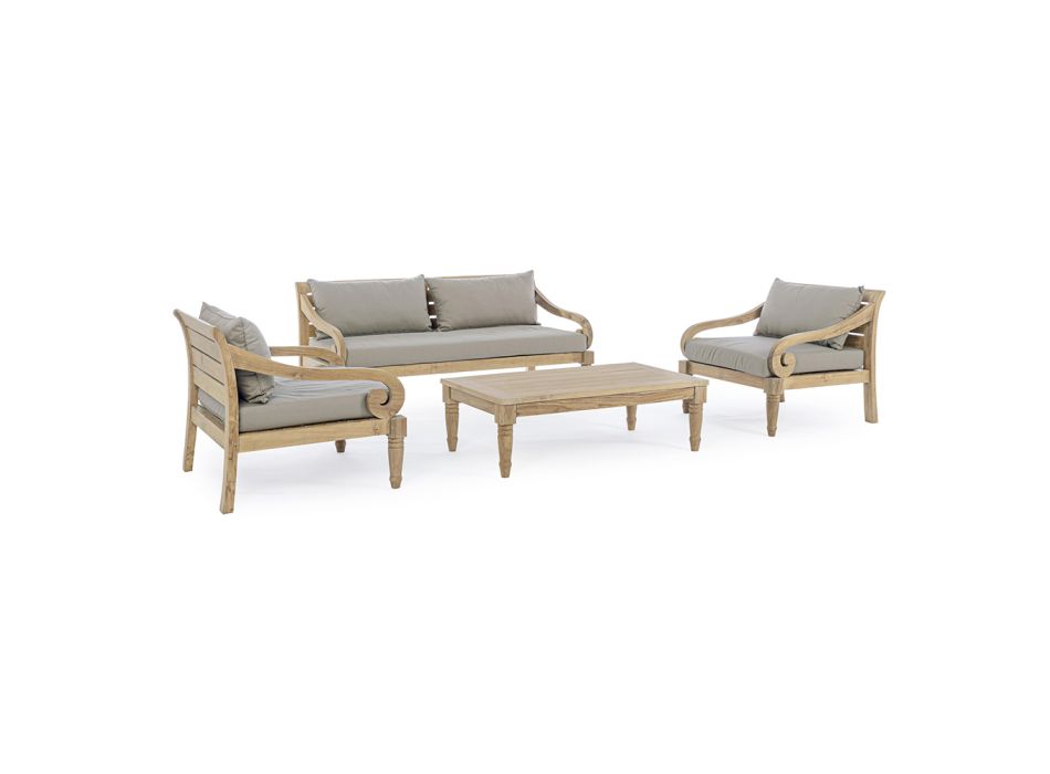 Lavt udendørs sofabord i teaktræ med rustik finish, Homemotion - Ronak Viadurini