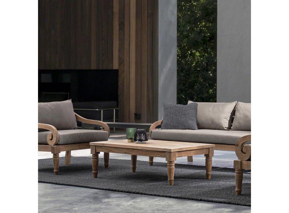 Lavt udendørs sofabord i teaktræ med rustik finish, Homemotion - Ronak Viadurini