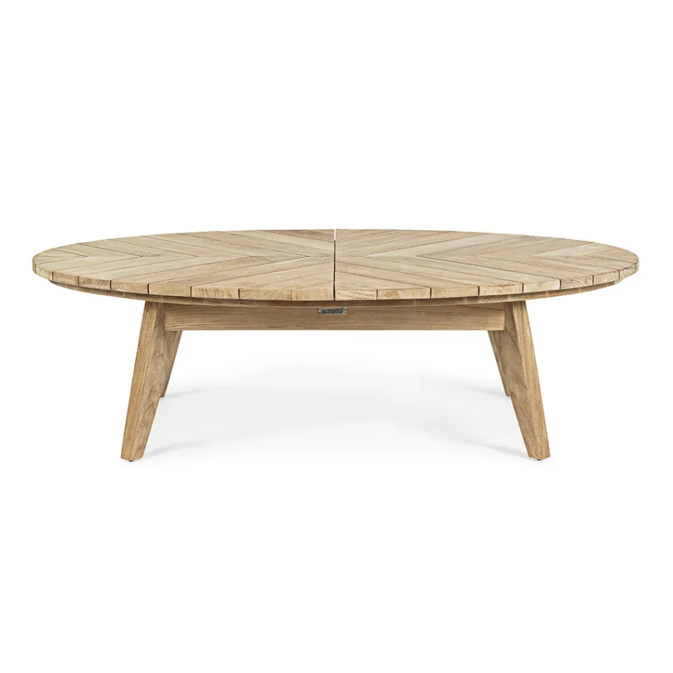 Lavt udendørs teak sofabord med oval plade, Homemotion - Ricardo Viadurini
