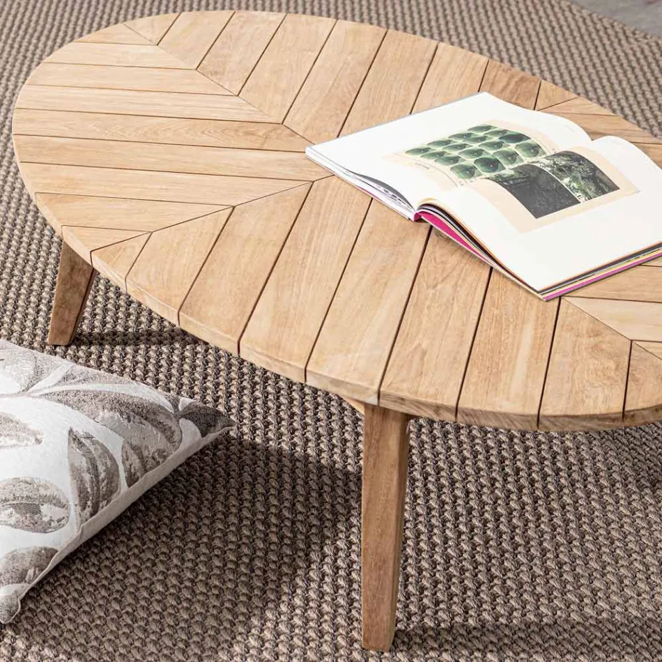 Lavt udendørs teak sofabord med oval plade, Homemotion - Ricardo Viadurini