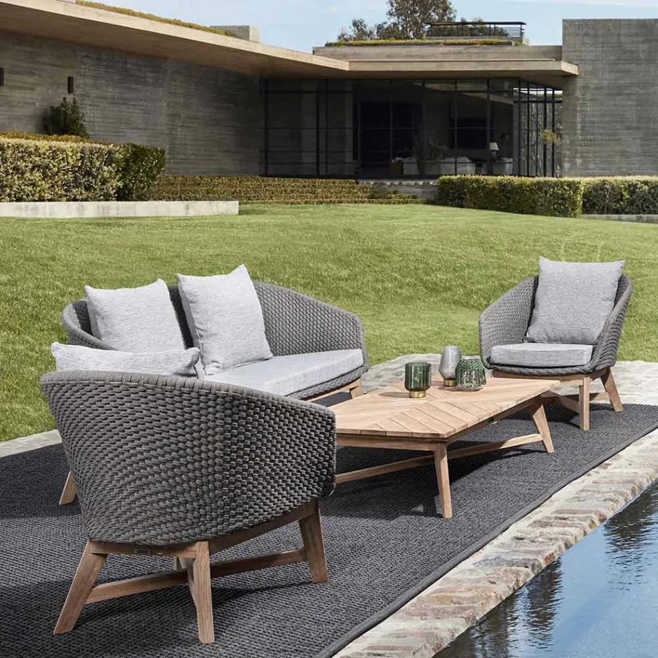 Lavt rektangulært udendørs sofabord i teaktræ, Homemotion - Stuart Viadurini