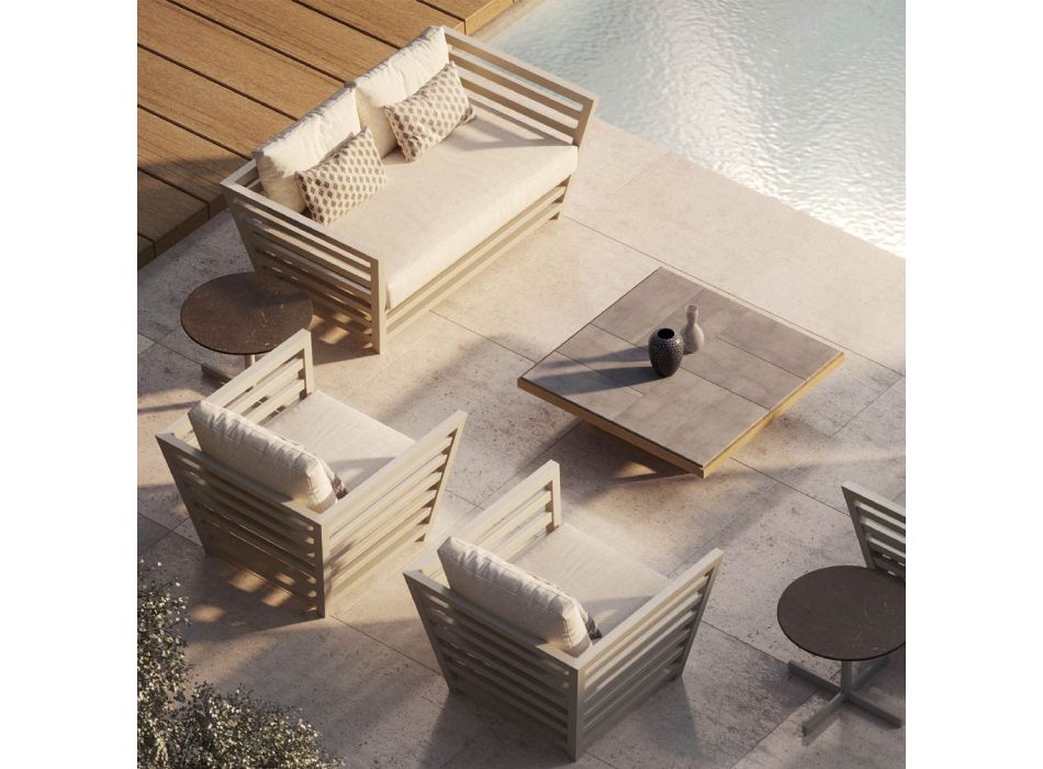 Lavt havesofabord med stentøjsplade lavet i Italien - Bresson Viadurini