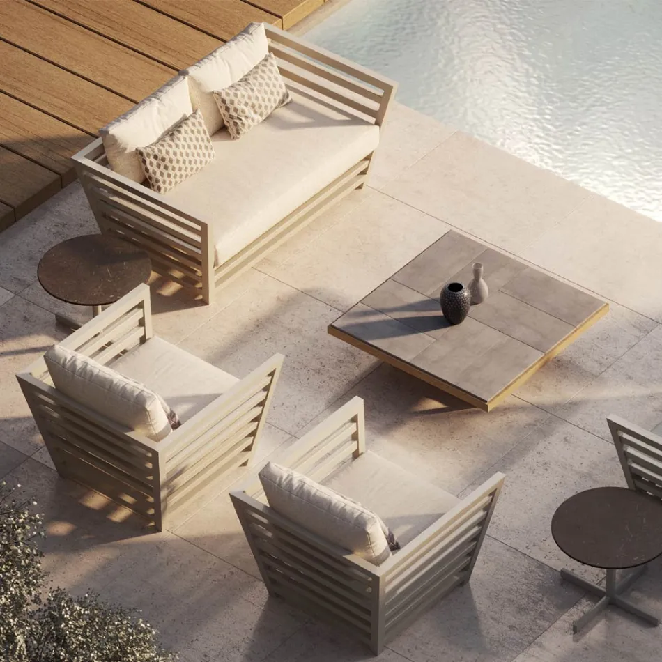 Lavt havesofabord med stentøjsplade lavet i Italien - Bresson Viadurini