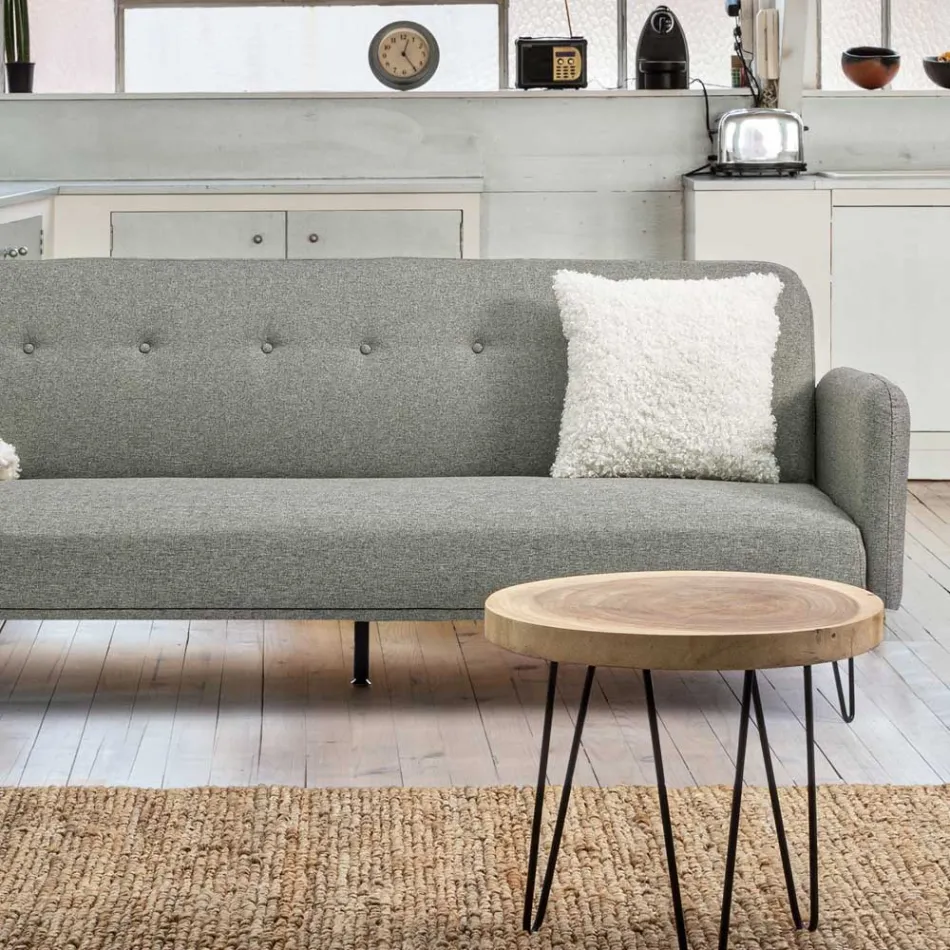 Lavt bord til stue i aluminium og plade i naturtræ - Crotone Viadurini