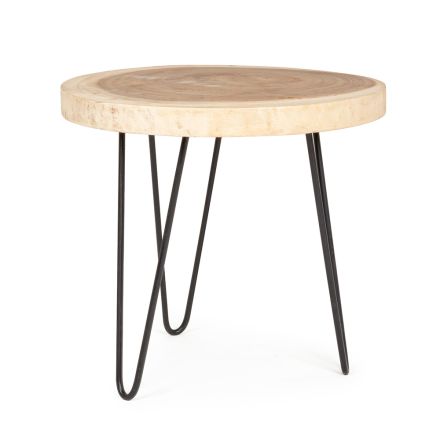 Lavt bord til stue i aluminium og plade i naturtræ - Crotone Viadurini