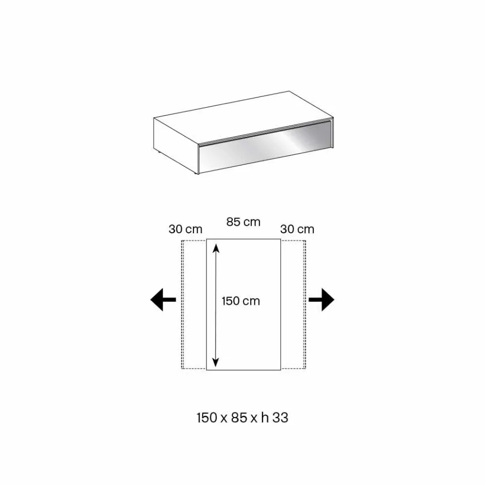 Lavt bord til stue i røget glas og træskuffer 3 størrelser - mantra Viadurini