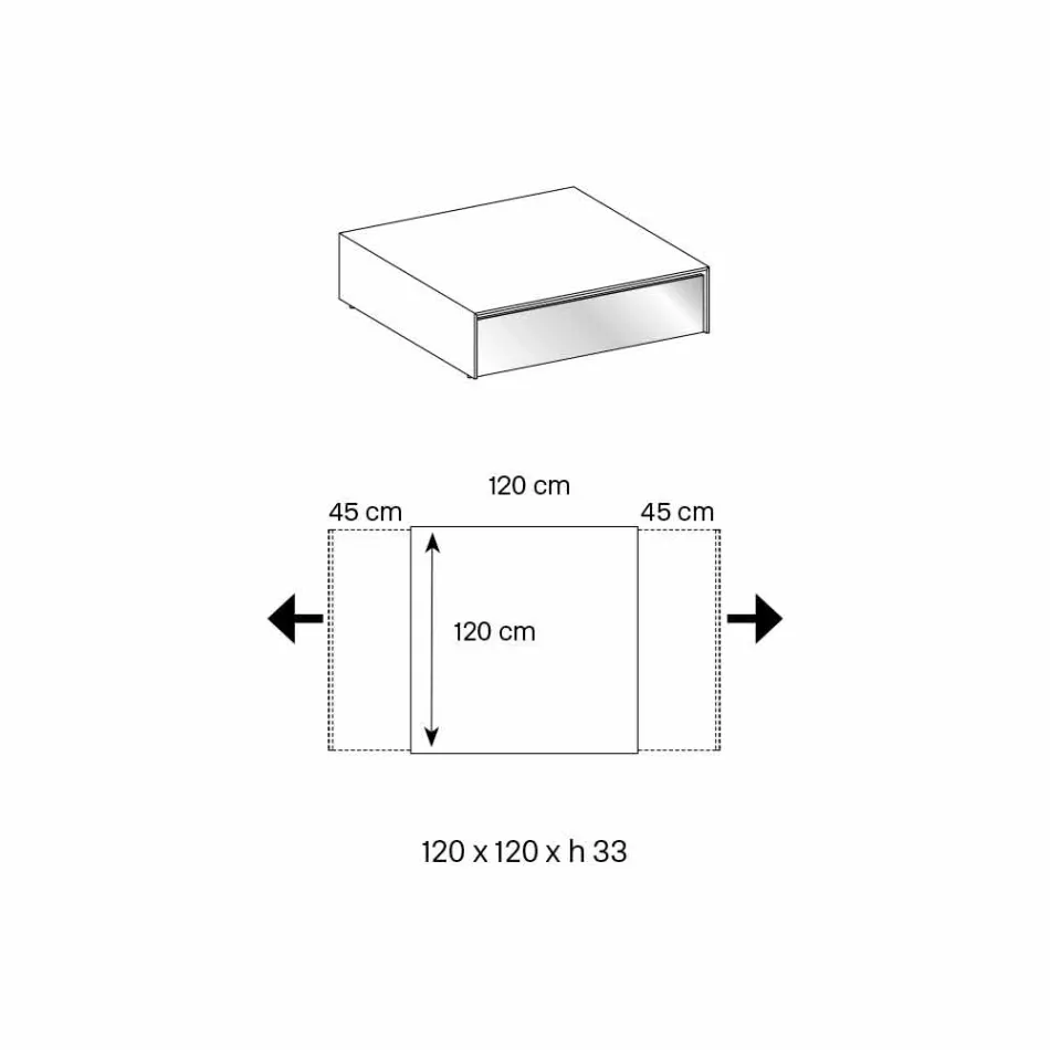 Lavt bord til stue i røget glas og træskuffer 3 størrelser - mantra Viadurini