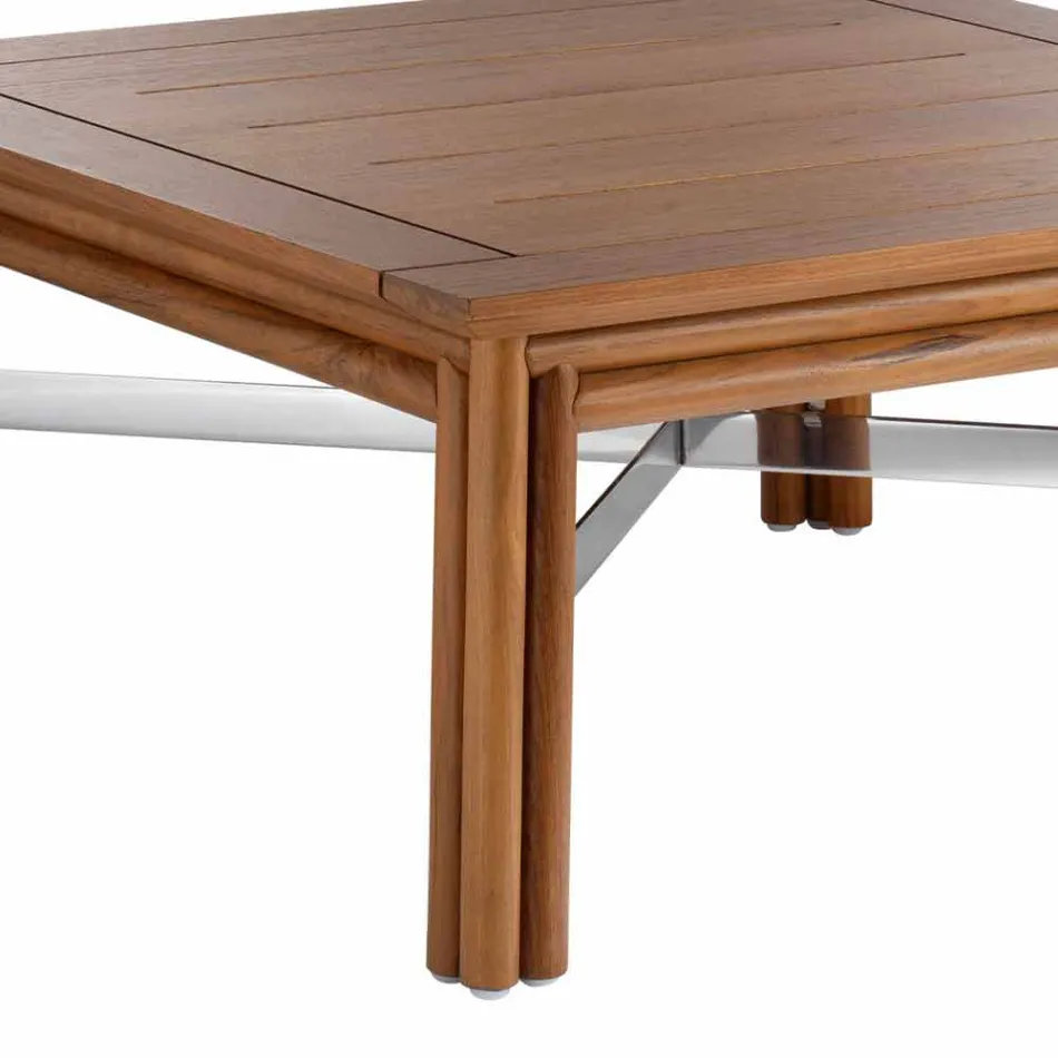 Lavt firkantet sofabord til udendørs stue i naturligt eller sort træ - Suzana Viadurini