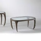 Sofabord i træ og læder design cocktails, l.97xp.68 cm, Cecilia Viadurini