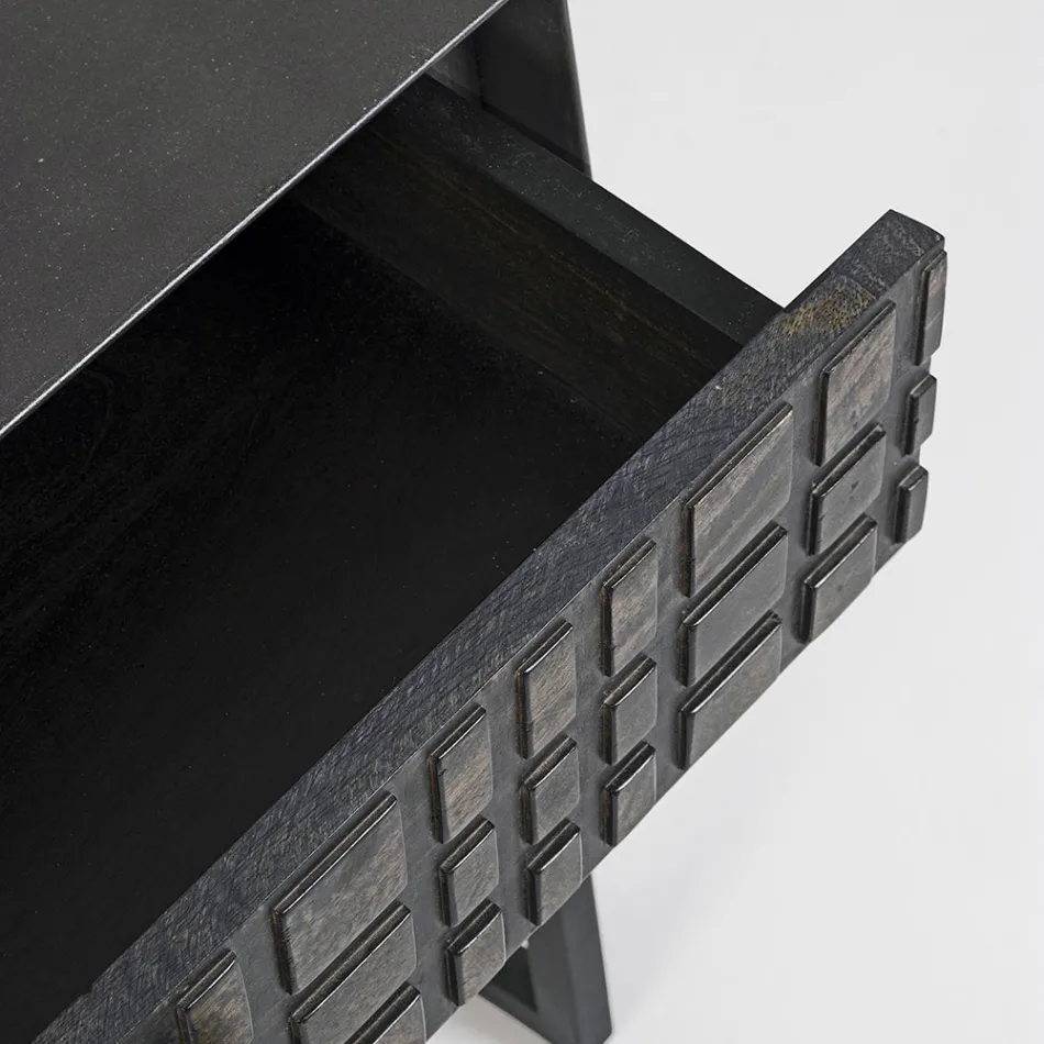 Sengebord i stål og mangotræ af etnisk design - Mireo Viadurini