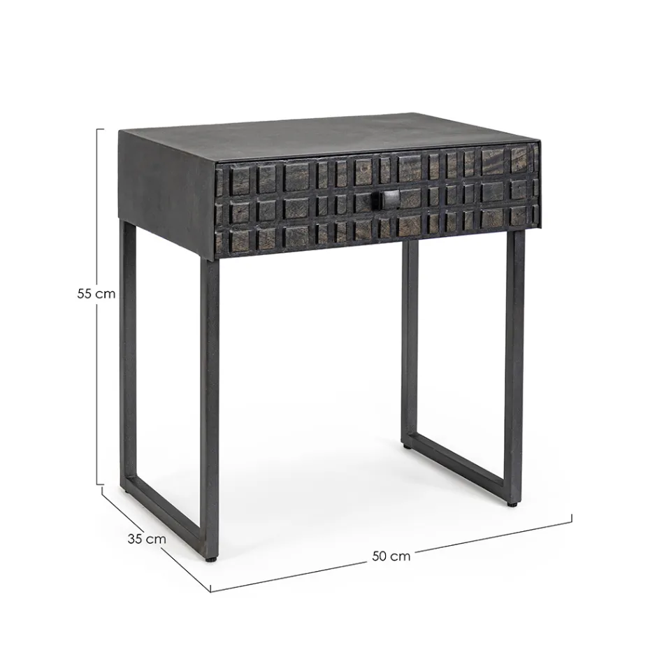 Sengebord i stål og mangotræ af etnisk design - Mireo Viadurini