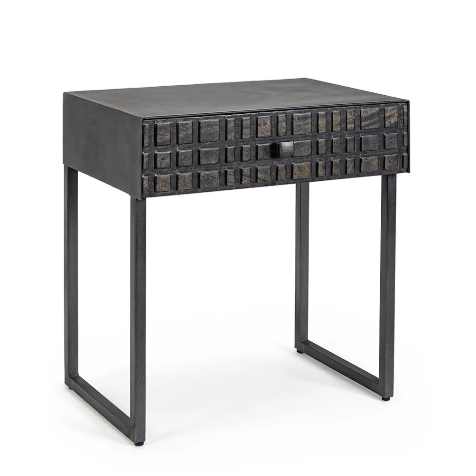 Sengebord i stål og mangotræ af etnisk design - Mireo Viadurini