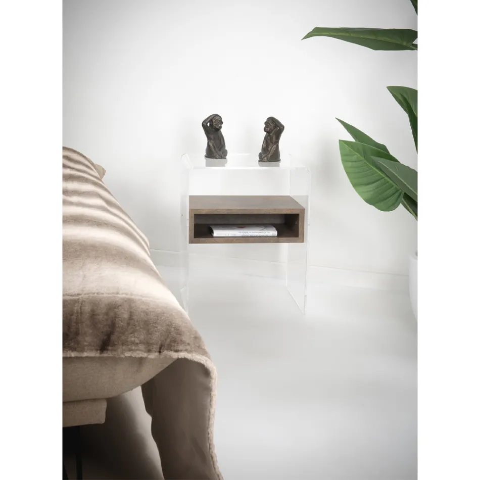 Genbrugeligt sengebord i gennemsigtigt plexiglas og træ - Pascoli Viadurini