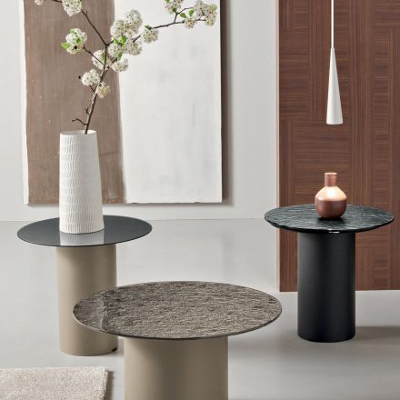 Sofabord med metalfod og Ø45 cm spejl eller glasplade - Flaminia Viadurini