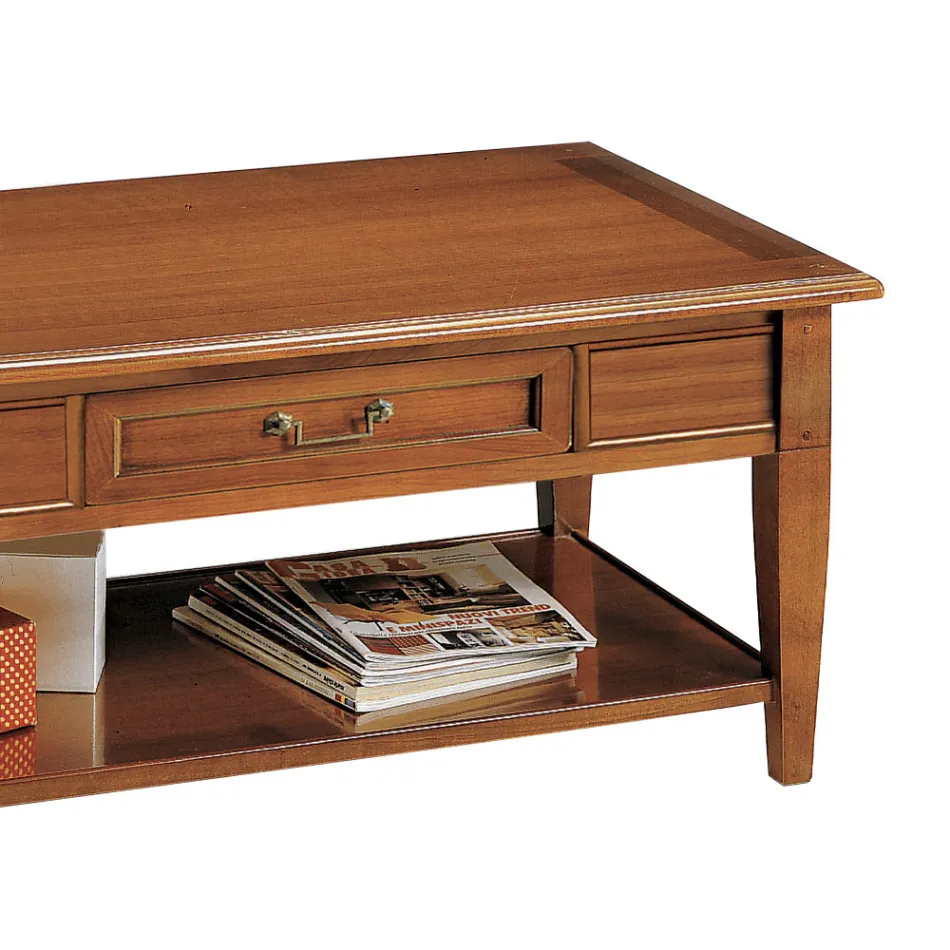 Sofabord med skuffe og hylde i patineret træ Made in Italy - Tuoni Viadurini