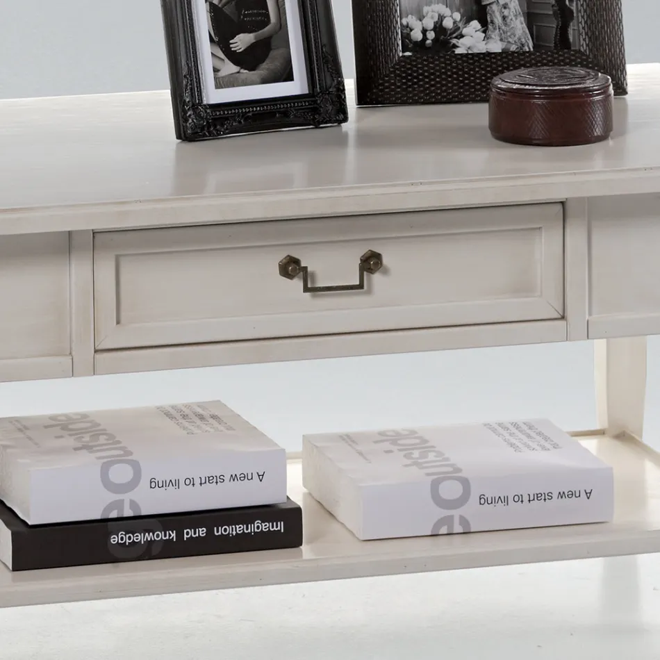 Sofabord med skuffe og hylde i patineret træ Made in Italy - Tuoni Viadurini