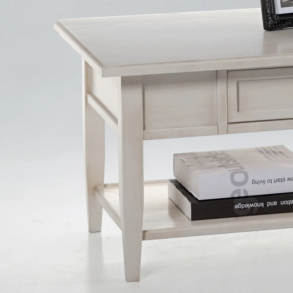 Sofabord med skuffe og hylde i patineret træ Made in Italy - Tuoni Viadurini