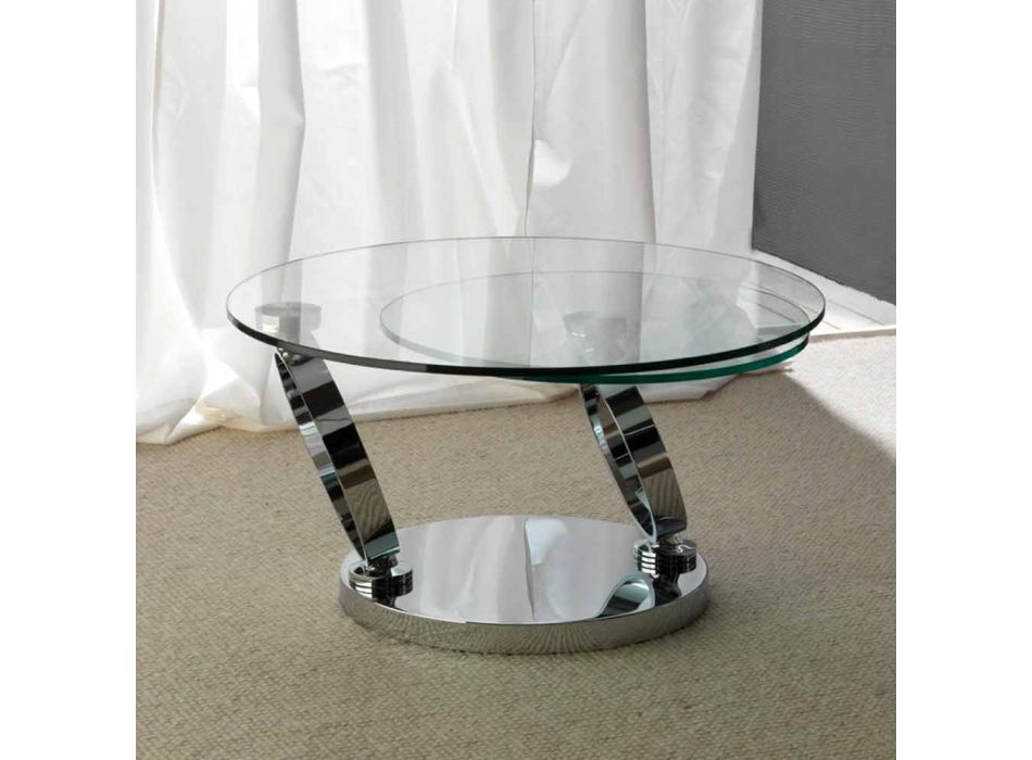 Sofabord med to synkroniserede runde bevægelige toppe i Chieti-glas Viadurini