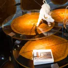 Sofabord Lav kaffe med design glas og træ gulv Bigo Viadurini