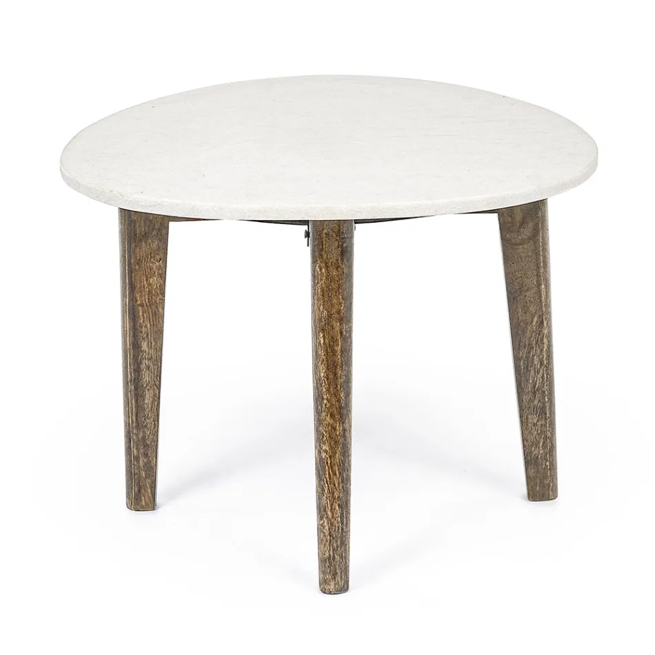 Sofabord til stue i marmor og mangotræ ben - Desiderio Viadurini