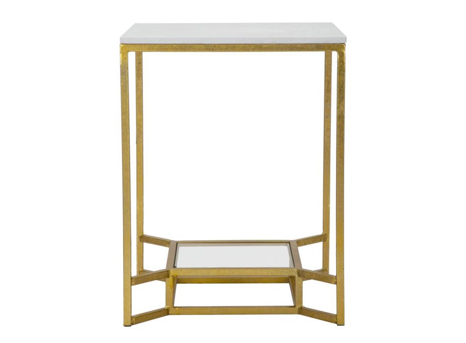 Gyldent firkantet sofabord i jern, hvid harpiks og glas - Tokyo Viadurini