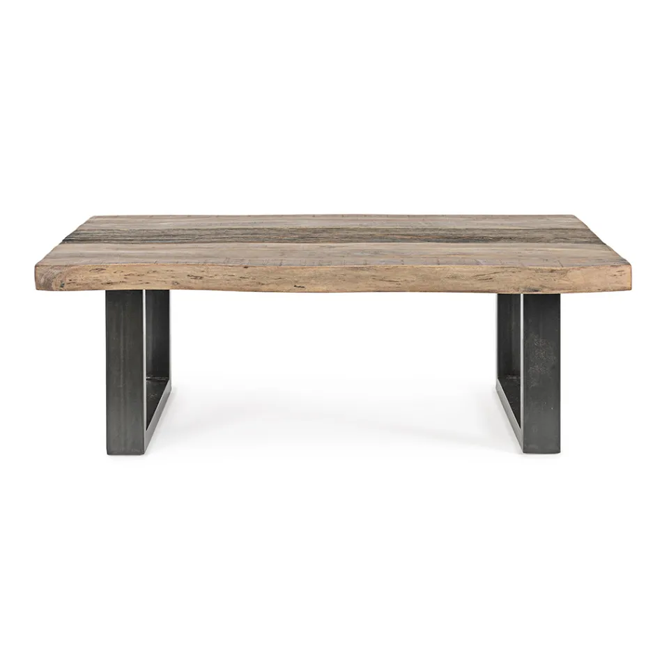 Homemotion Steel Sofabord og Acacia Wood Top - Zalma Viadurini