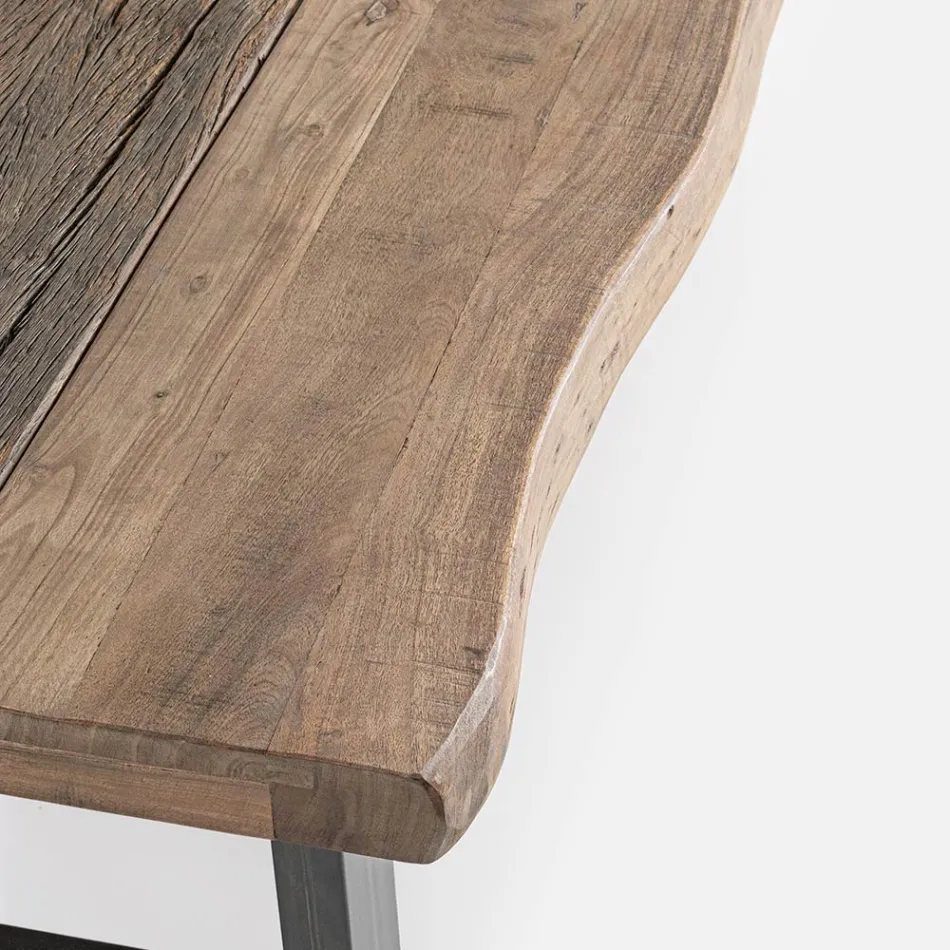 Homemotion Steel Sofabord og Acacia Wood Top - Zalma Viadurini