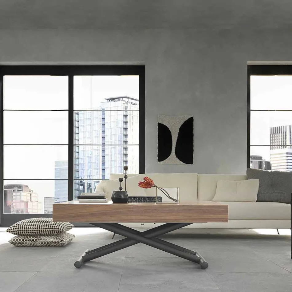 Moderne transformerbart sofabord i træ og metal fremstillet i Italien - Fabio Viadurini