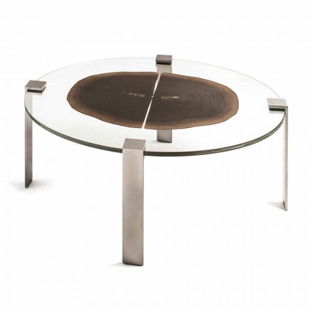 Sofabord ovalt kaffe top moderne med glas og træ gulv Buck 2 Viadurini