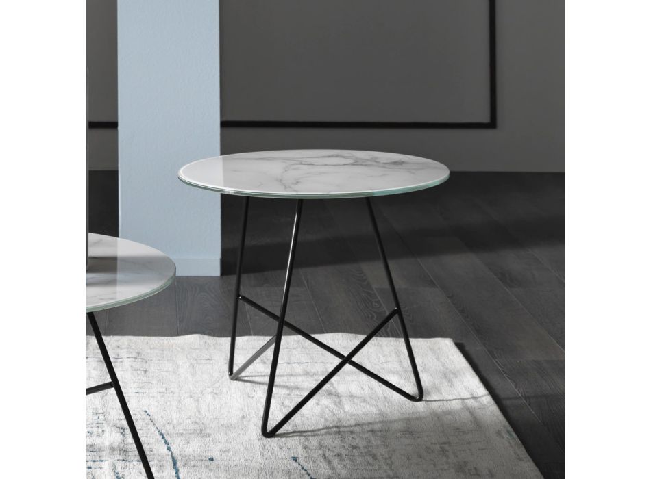 Rundt sofabord i luksus marmoreffekt metal og glas - Magali Viadurini