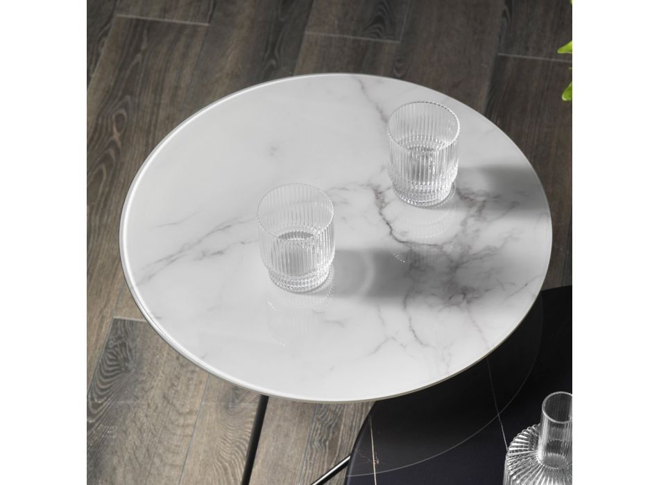 Rundt sofabord i luksus marmoreffekt metal og glas - Magali Viadurini
